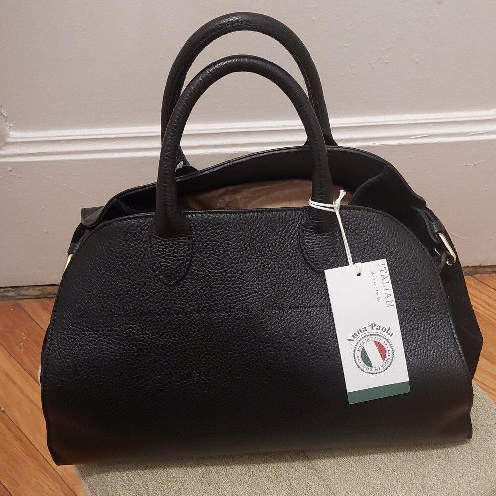 Anna Paola Viral Black Leather Satchel Tote Bag New